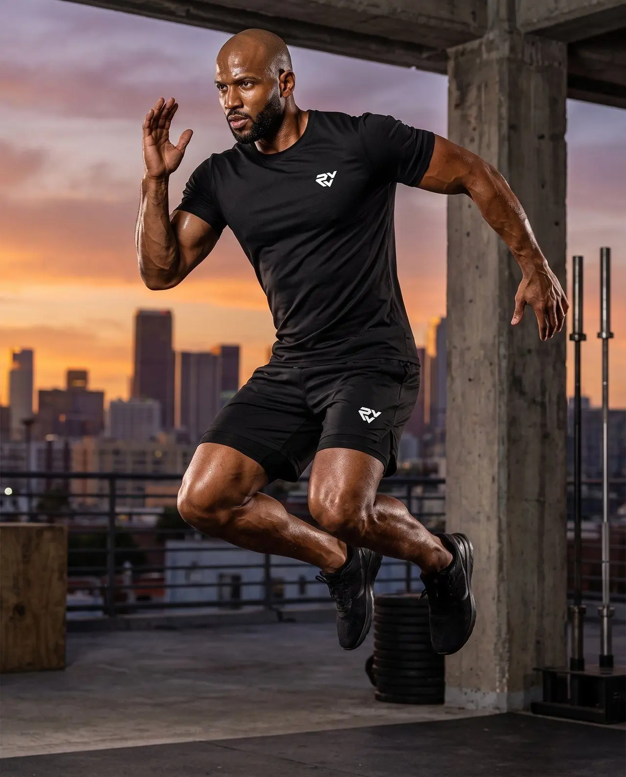 Atleta com camiseta preta RYOVEN