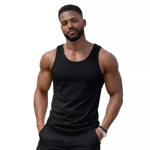 Camiseta Regata Masculina 100% Algodão Fio 30.1 — foto do catálogo RYOVEN na cor Preto