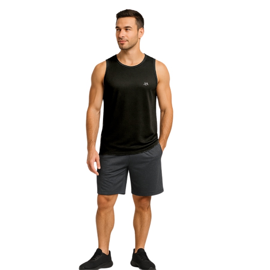 Regata Dry Fit - Favo Dry - Estilo e Liberdade Masculina - Treino Academia Esportes e Lazer na cor Preto